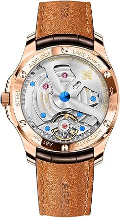 agelocer Men's Watch Mechanical Automatic with Water Ripple Gradient Dial,Calendar,Luminous Hands,80H Power Reserve,Leather Strap,Dress Luxury Gift for Men