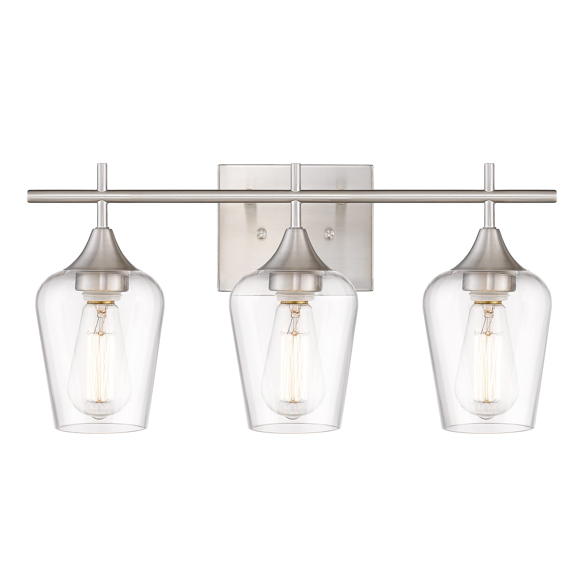3 Light Bathroom Light Fixtures Over Mirror, 21 Inch Brushed Nickel Bathroom Vanity Lights, Modern Farmhouse Bath Wall Sconces with Clear Glass Shade, WL9167-3C