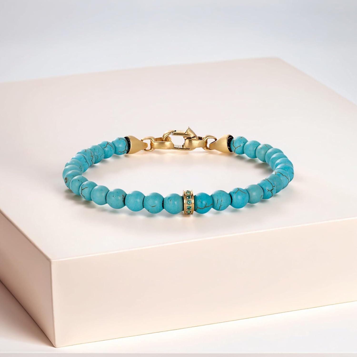 Natural Gemstone Bead Bracelet for Women: Turquoise, Lapis Lazuli, Tiger Eye, Amethyst, Onyx, Malachite | 6.8-7.3 Inch Round Beads Bracelet - Image 3