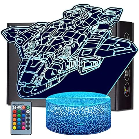 D77-TC Pelican 3D Illusion Night Light Lamp 16 Colors Changeable with Romete Control Home Room UNSC Pelican Dropship Decor Lighting Creative Gift for Boys Girls Teens Birthday Christmas Cover