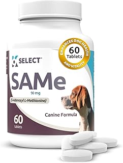 K9 Select SAM-e for Small and Medium Adult Dogs, 60 Tablets, 90mg Active S-Adenosyl L-Methionine, SAM-e Supplement for Dogs, Hepatic Health, Cognitive Supplement, Multivitamin for Cell-Growth