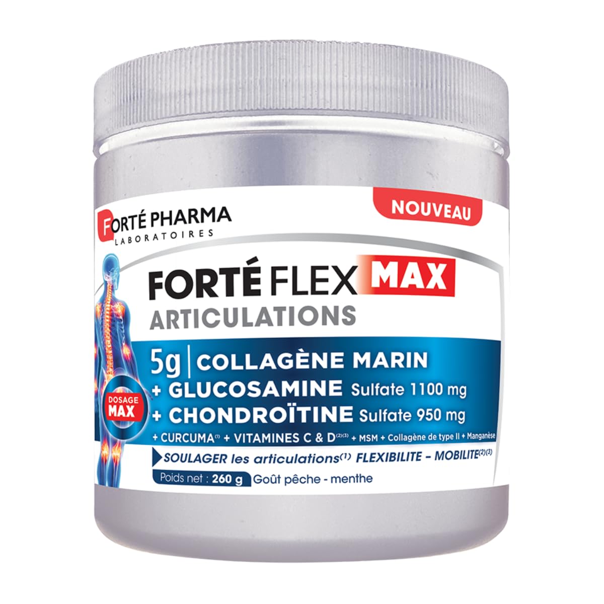 Forté Pharma - Forté Flex Max Articulations - Flexibilité, Mobilité - Collagène type I et II - Curcuma, MSM, Glucosamine - 1 cuill./jour, 20 jours