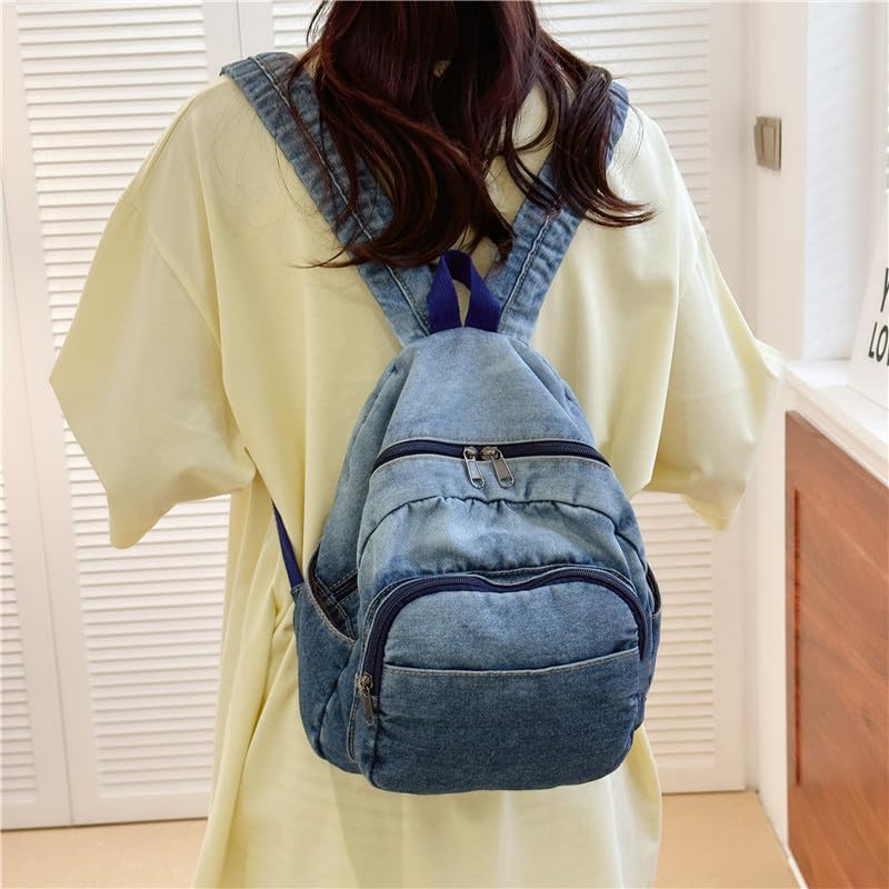 Image of MaxxCloud Vintage Denim Laptop Backpack Casual Canvas Daypack Handbag Purse Lightweight Rucksack Shoulder Bag