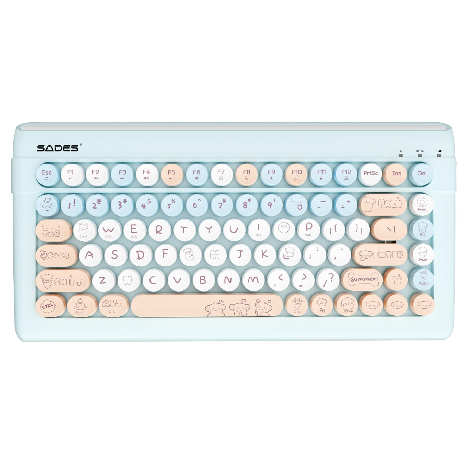 Wireless Bluetooth Keyboard for iPads Tablet Mac PC Laptop Desktop Smart Phone,Cute Typewriter Style Computer Keyboard with Round Raised Keys,Colorful Mini iPad Keyboard for Kids Girl Women-Cream Blue