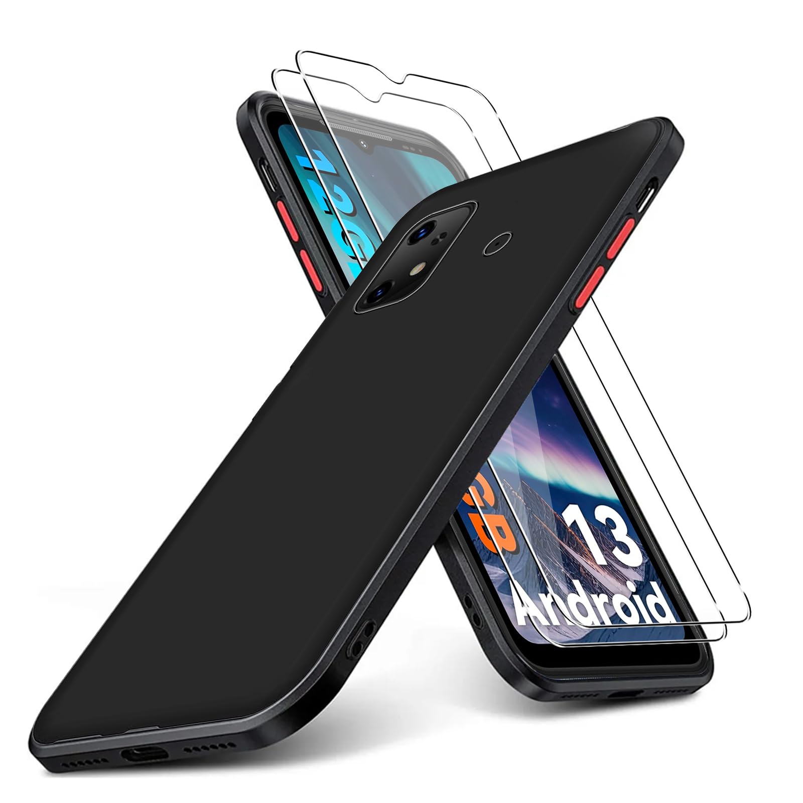 KUSINHOKA Case Compatible with UMIDIGI BISON X20 + 2 Pack Screen Protector Tempered Glass,Anti Scratch,Drop Protection,Non Slip Soft TPU Thin Full Body Protective Phone Cover,Black