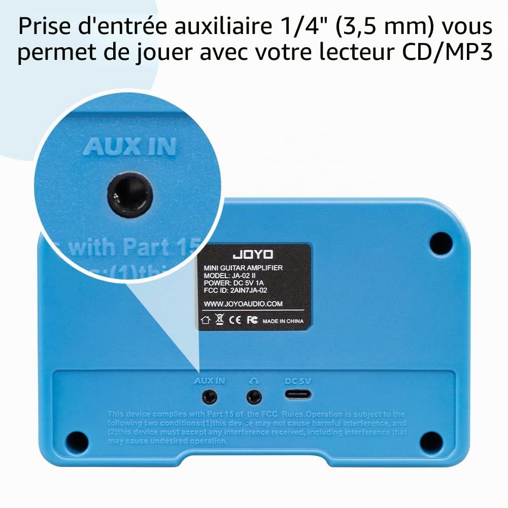 JOYO Mini Amplificateur Combo Guitare 5W Bluetooth Rechargeable - pour Entraînement avec Casque, Canaux Clean & Overdrive (JA-02 II Bleu)