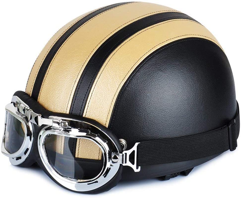 Casque moto jet en cuir haut de gamme homologué ECE avec lunettes retro