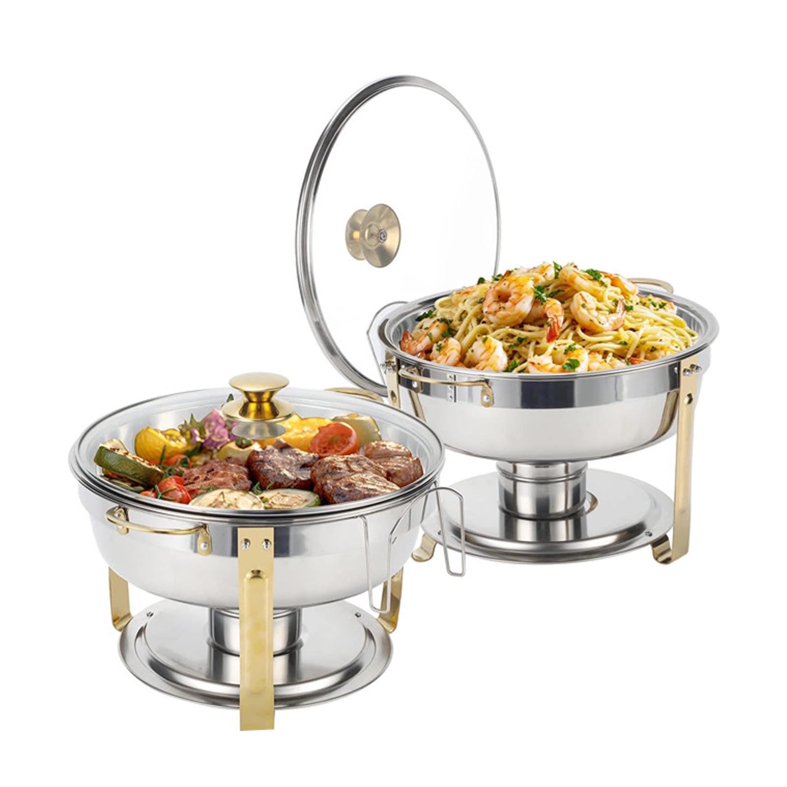 RSBFER Stainless Steel Chafing Dish Buffet Set, Round Chafers Warmers with Glass Lid for Catering, Parties, and Weddings,Gold,2Pack