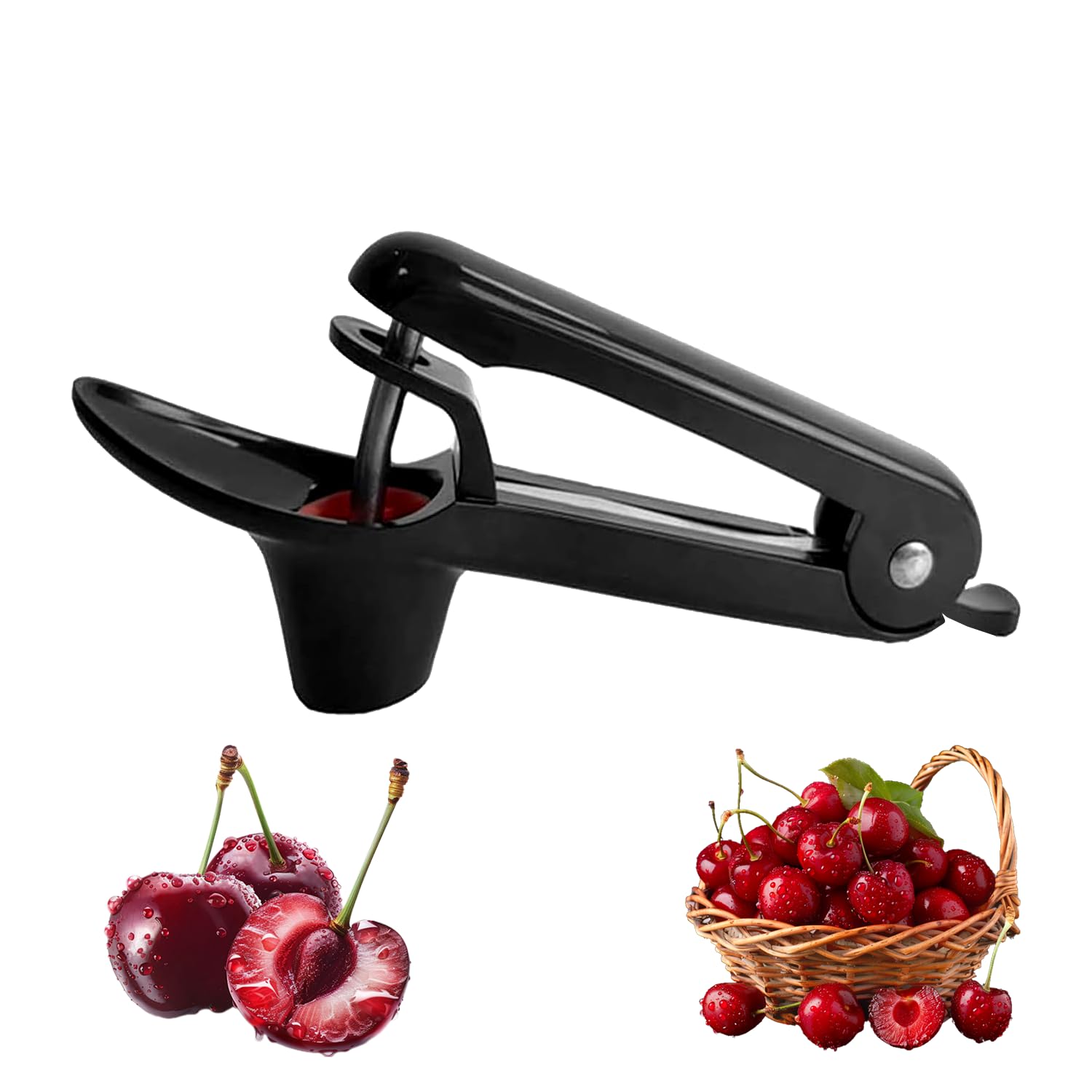 Dénoyauteur Cerises Manuel en Acier Inoxydable - Snocciolateur pour Olives & Fruits à Noyau, Outil Élégant pour Confiture, Desserts et Cuisine Maison (Noir)