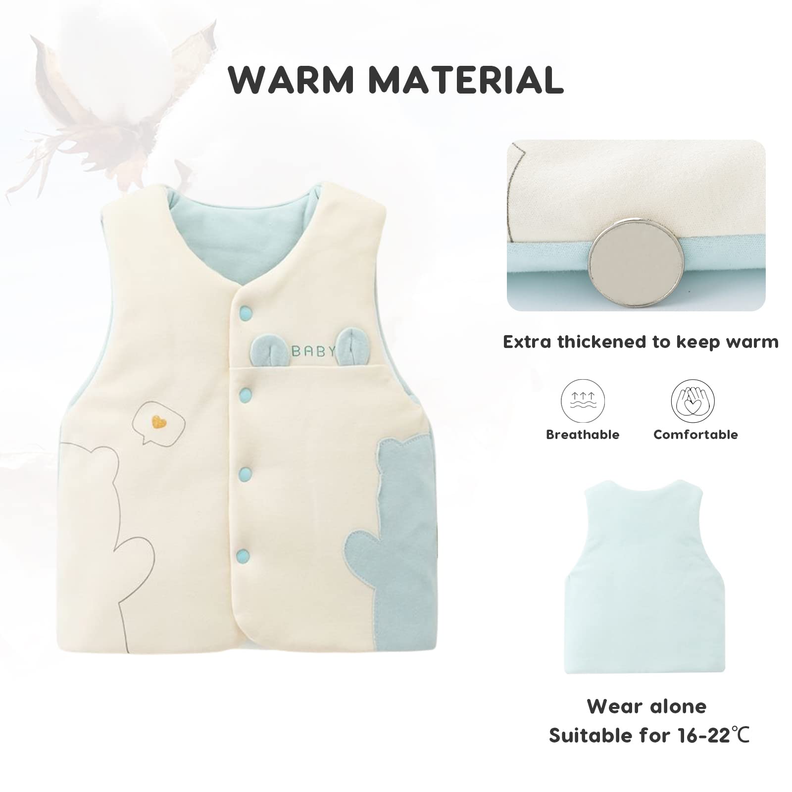 SONARIN Gilet per Neonati,Autunno Inverno Cotone Giacca Caldo per Bambini Cappotto senza Maniche Carino Cartoon Capispalla Panciotto Spesso per Bambine Bambini