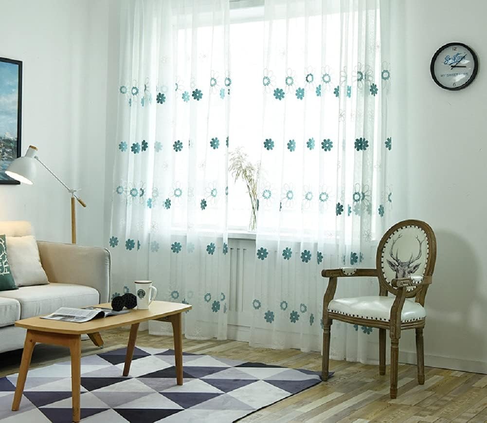 Rural Exquisite Floral Embroidery Design Transparents Panel Sheer Curtains Rod Pocket Gauze Drape for Living Kids Nursery Room Bedroom