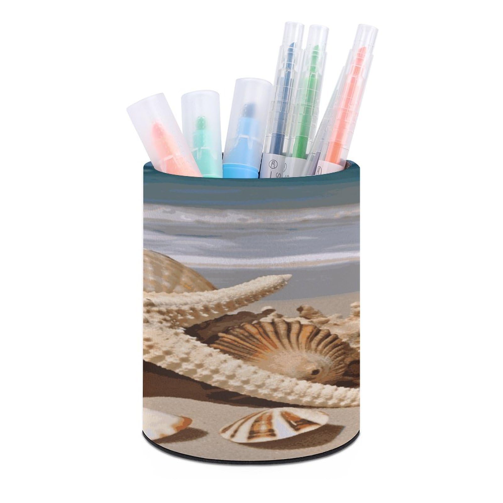 MUSM Large Seashell Starfish Pen Holder Large Capacity Pen Holder Modern PU Pencil Holders Durable Waterproof Pens Cup for Home Office Desktop Organizer