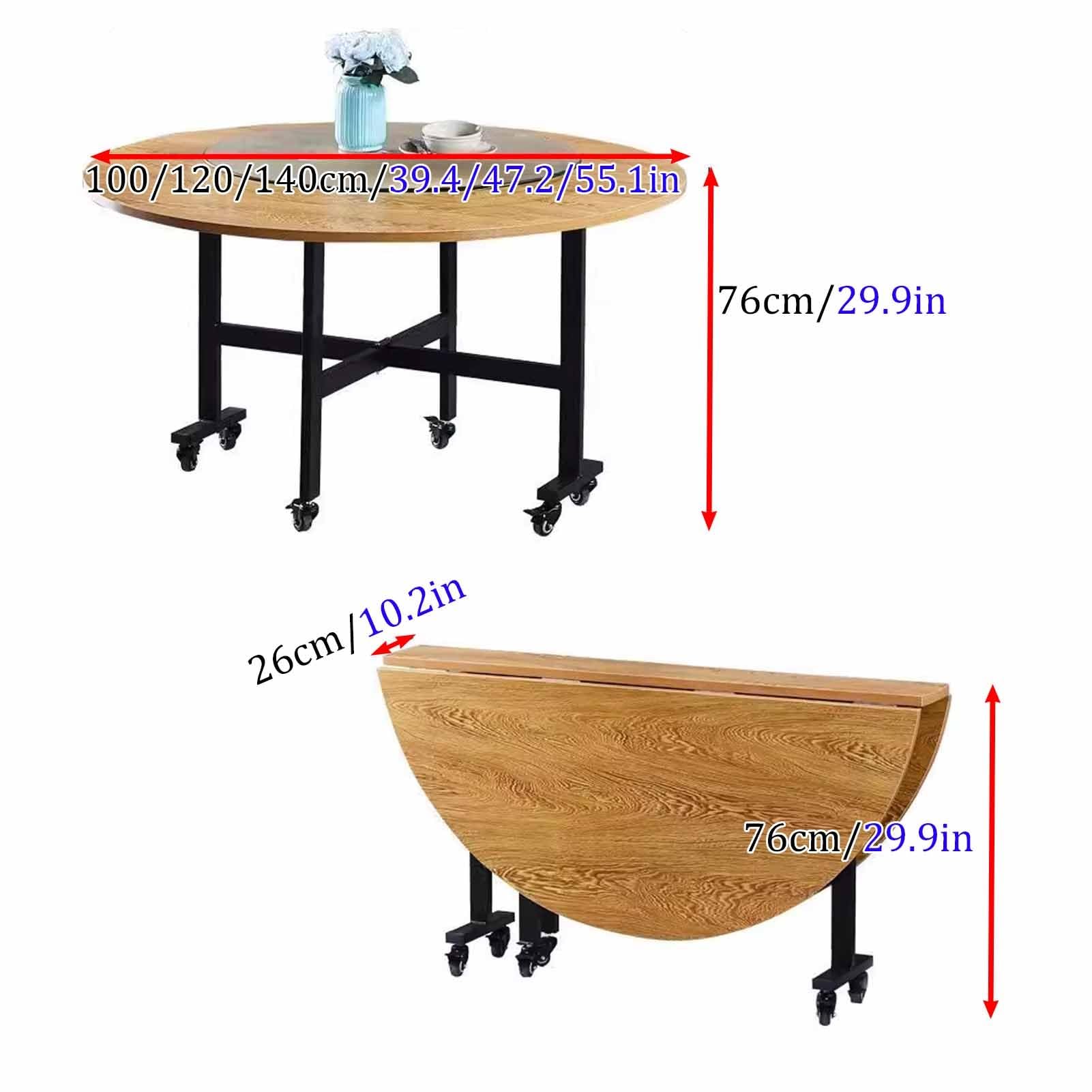 Tavolo da Pranzo Rotondo Pieghevole Mobile, Esstisch Estensibile in Legno con Ruote, Struttura in Metallo Robusto, Farfalla Estensibile, Sopporta Facilmente 400 Kg(Color1,120x75cm/47.2x29.5in)
