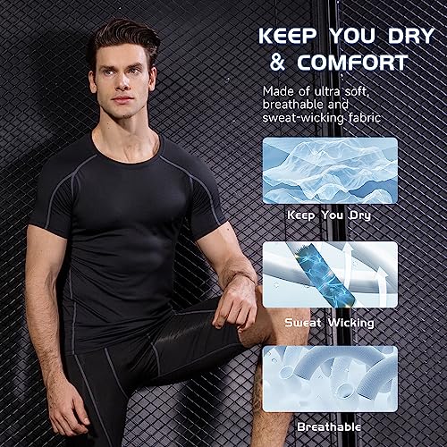 4 Pack Men's Compression Shirts Men Long/Short Sleeve Athletic Workout Tops Gym Undershirts Active Sports Baselayers4