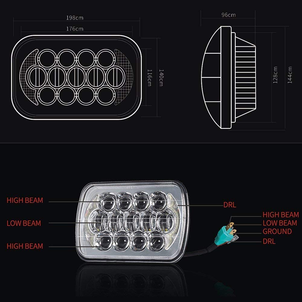 AUXTINGS LED Scheinwerfer, 12,7 x 17,8 cm, 17,8 x 15,2 cm rechteckig Schwarz mit DRL für Wrangler YJ Cherokee XJ H6054 H6054LL 69822 6052 6053(7x6 inch 105)