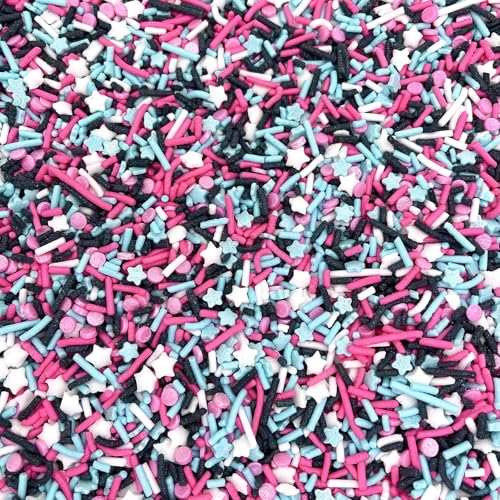 Image of Manvscakes, pink sprinkles, valentines, cake sprinkles, gluten free, cookies, chocolate, fondant, princess topping, ice cream, edible, dessert decoration (Black Pink Blue)