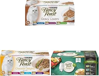 Fancy Feast Wet Cat Food, Gravy Lovers Variety Pack 85 g & Fancy Feast Wet Cat Food, Cheddar Delights Grilled Variety & Fancy Feast Wet Cat Food, Elegant Medleys Primavera
