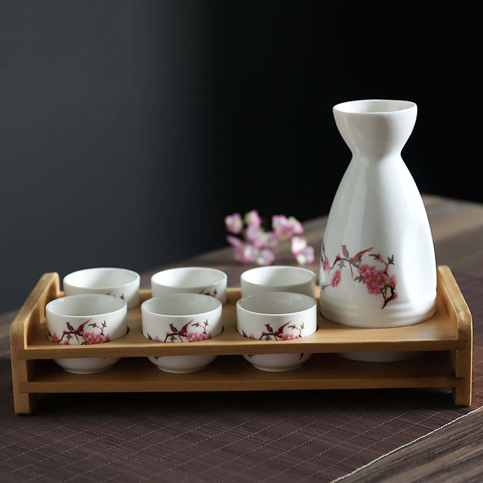 Set per Sake in Ceramica, Set per Sake con ripiano Set di Tazze per Sake da 7 Pezzi Porcellana Tradizionale Tazze in Ceramica Artigianato Bicchieri da Vino, F (Colore : C) (DD) (DD)