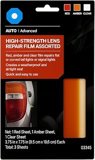 Auto High-Strength Lens Repair Film, 3.5 in x 7.75 in, Assorted Sheets: Red / Amber / Clear, Weatherproof & Airtight Seal, Flexible Film Repairs Flat or Curved Lenses on Truck & Car Lights (03345)