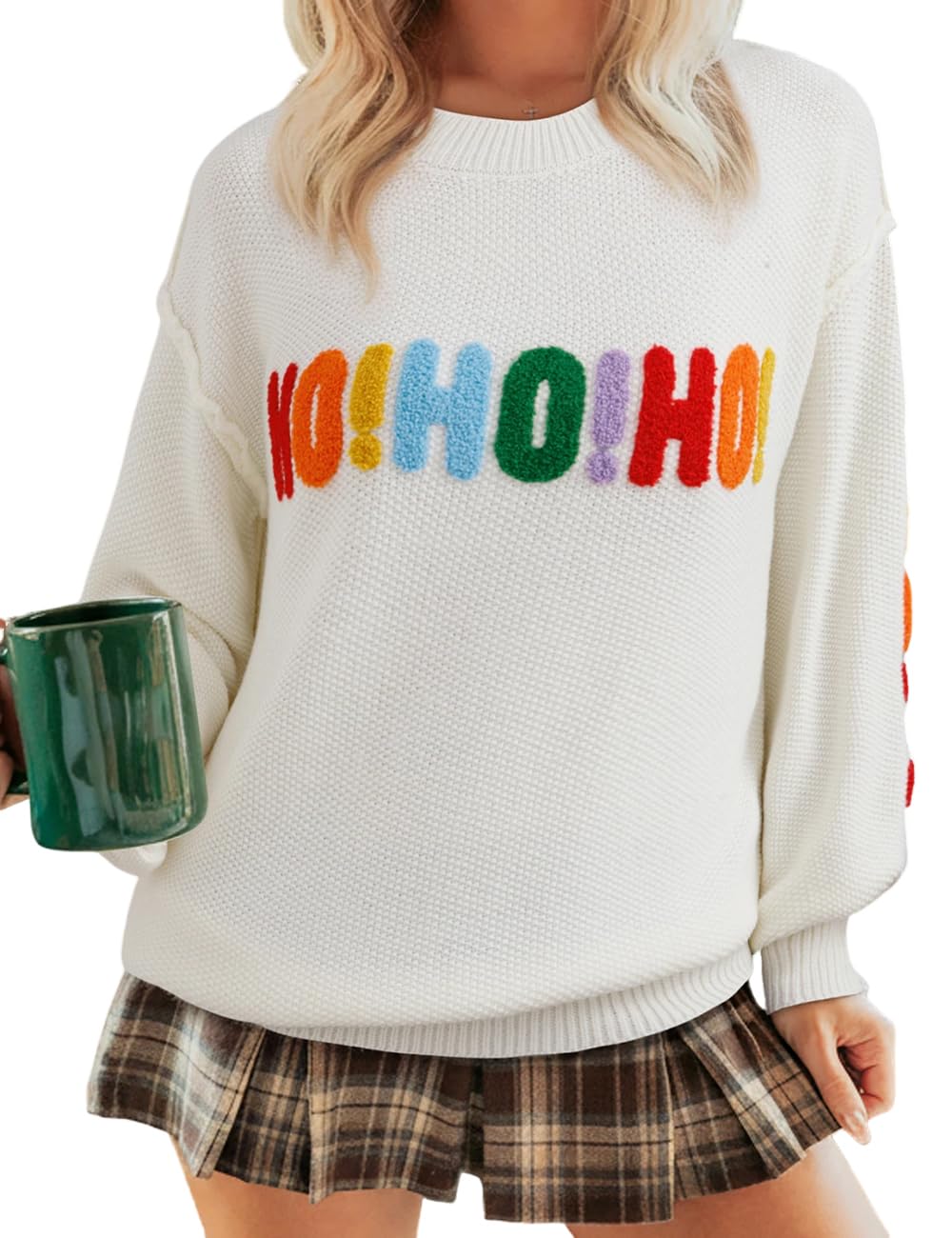 Ecosunny Women Merry Christmas Sweater Lantern Sleeve Drop Shoulder Loose Xmas Knitted Top Holiday Pullover Tops 2025 Trendy