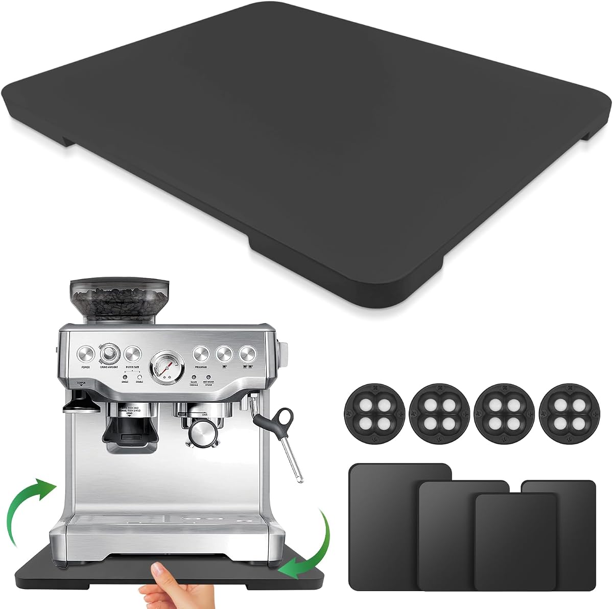 Appliance Slider 360° Rolling Tray for Countertop Coffee Maker Mat, Black | Bamboo Coffee Pot Slider Tray with Wheels, Easily from Under The Cabinet, Kitchen Countertop Sliding Mat (15.7"×13")