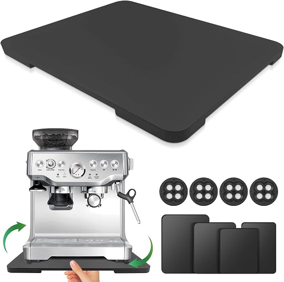 Appliance Slider 360 Rolling Tray for Coffee Maker Bamboo Coffee Pot Slider Tray for Countertop Rotation Sliding Tray with Wheels, Appliances Mat Easily from Under The Cabinet Black(15.713)