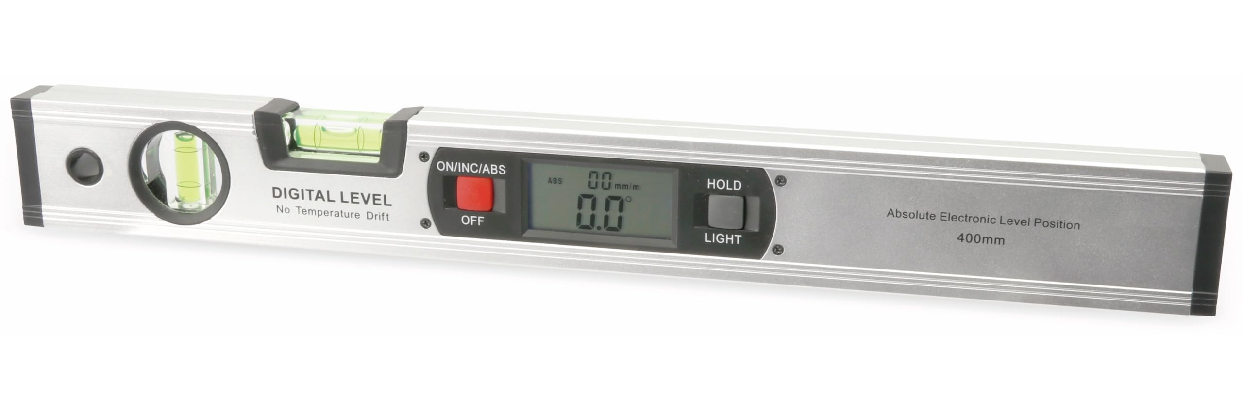 DAYTOOLS Nivel de burbuja digital DWW-400, 400 mm, nivel de burbuja de aluminio con gran pantalla LCD, función de retención de datos, indicador giratorio automático, 4 imanes integrados, vertical y