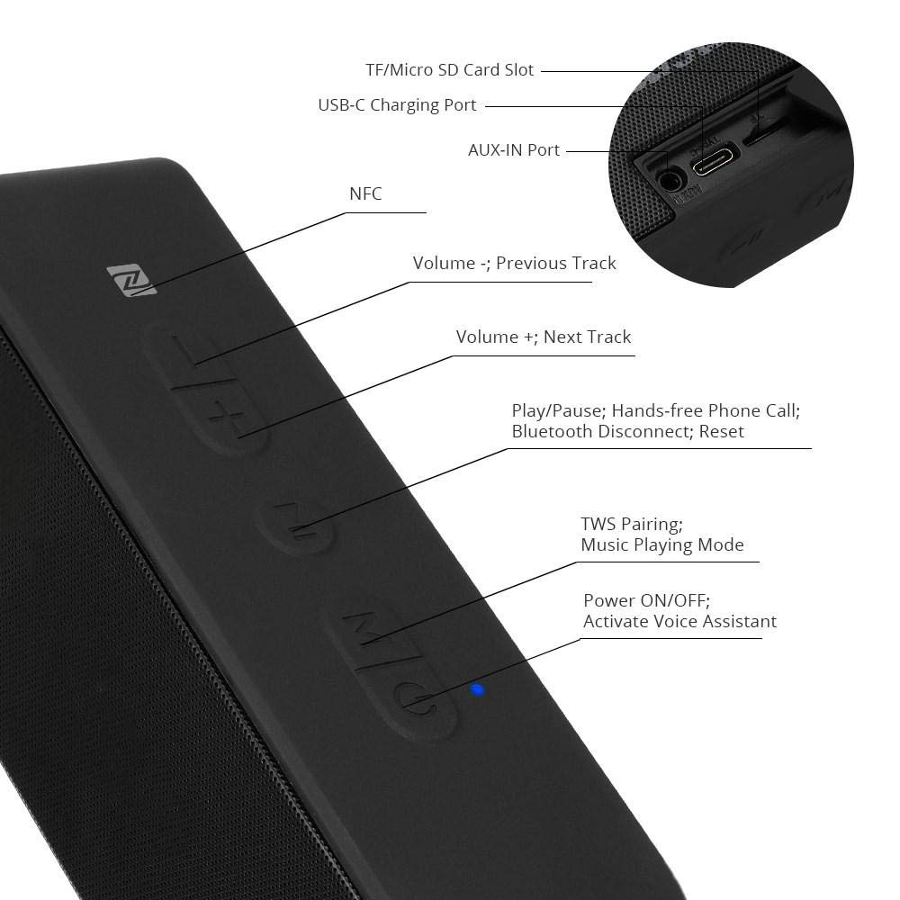 Altavoz Bluetooth Altavoces Bluetooth Portatiles Altavoz5.0 Altavoz 20W Altavoz Portátil 24H Columna Barra De Sonido Ipx7 con Asistente De Voz NFC TWS Micro SD