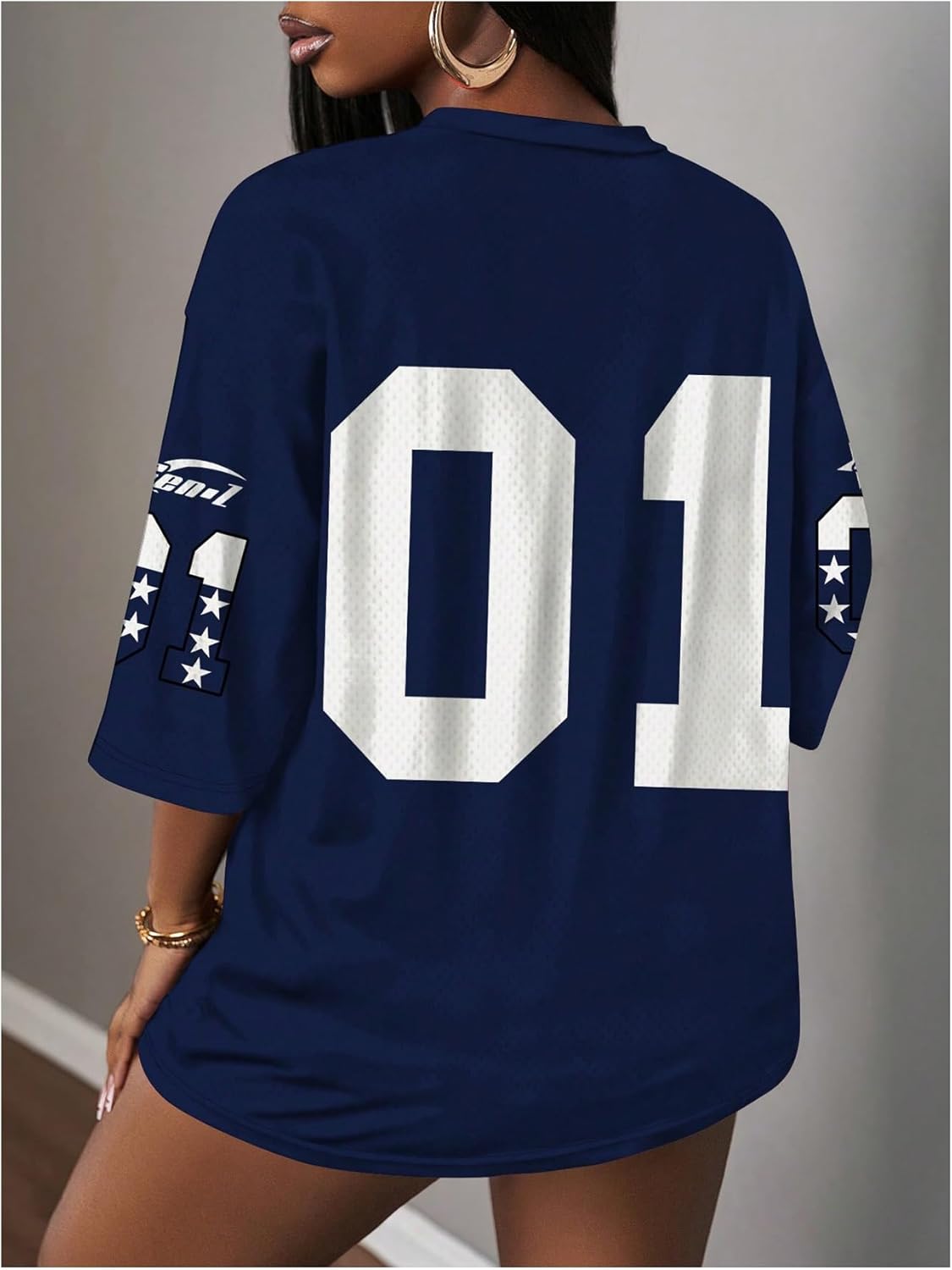 Women's Number Graphic Mesh Jersey Shirt V Neck 3/4 Sleeve Football Tee Tops Sportswear - Image 2