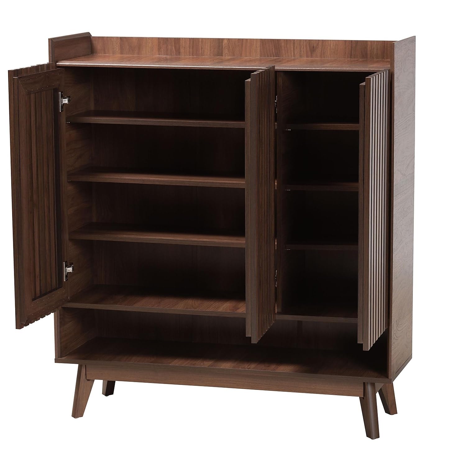 Baxton Studio Delaire Mid-Century Modern Walnut Brown Finished Wood Shoe Cabinet