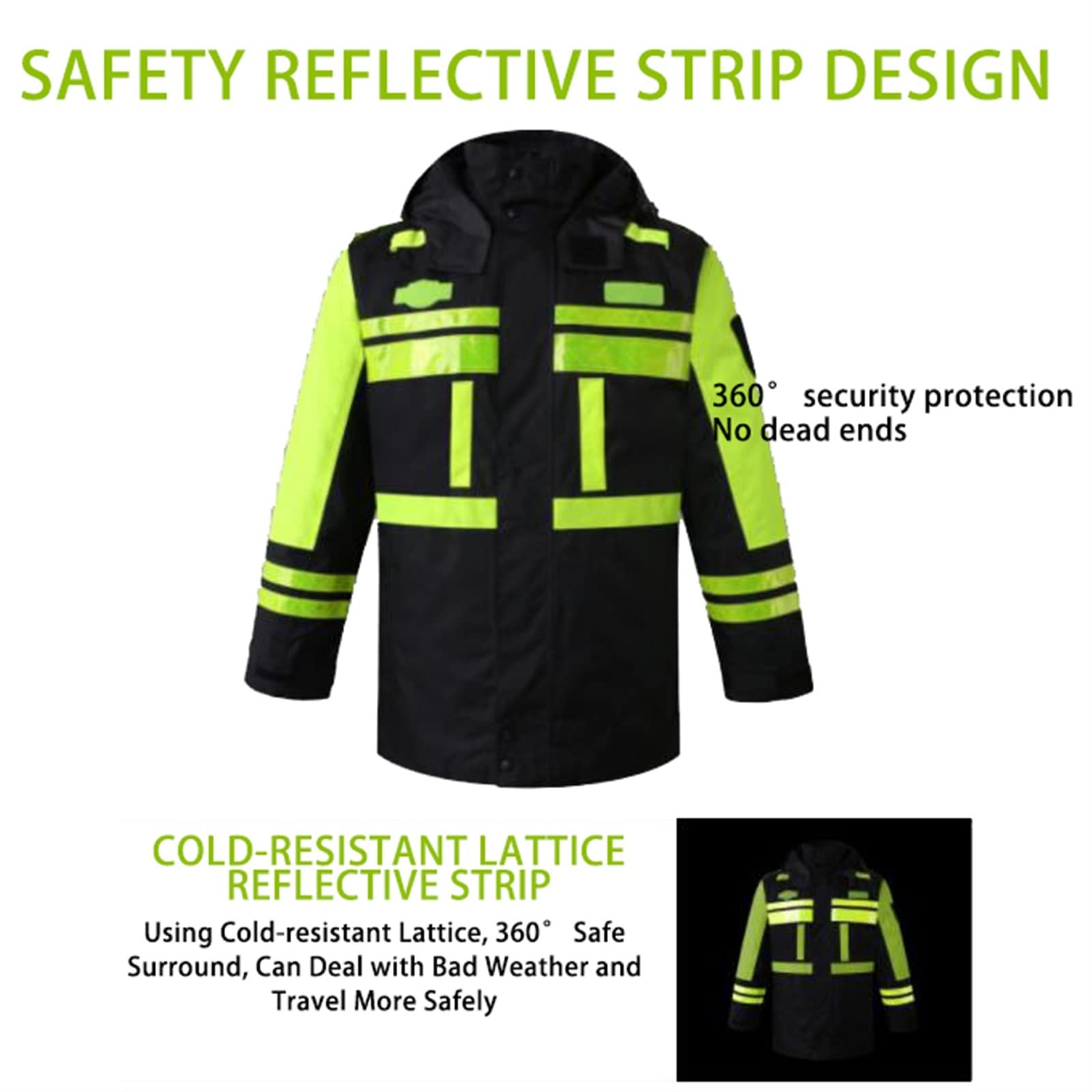 QIULAO Giacca Invernale Riflettente ad Alta Visibilità, Abbigliamento di Sicurezza sul Lavoro Impermeabile da Uomo, con Cappuccio, Fodera Rimovibile, Calore in Lana di Seta, Giubbotto Bomber Rifletten