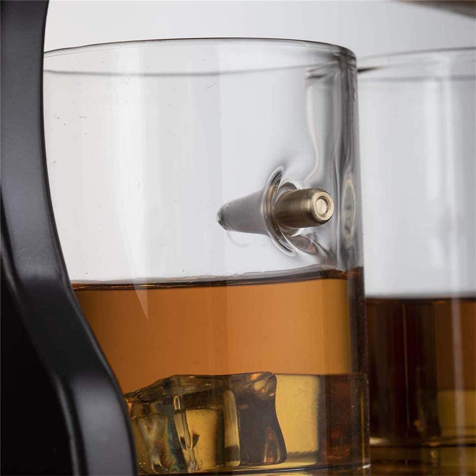 Zestaw karafek do whisky, domowa karafka 1000 ml, z 4 kubkami, idealna do wódki, rumu, tequili, zestaw kieliszków do brandy z drewnianą podstawą
