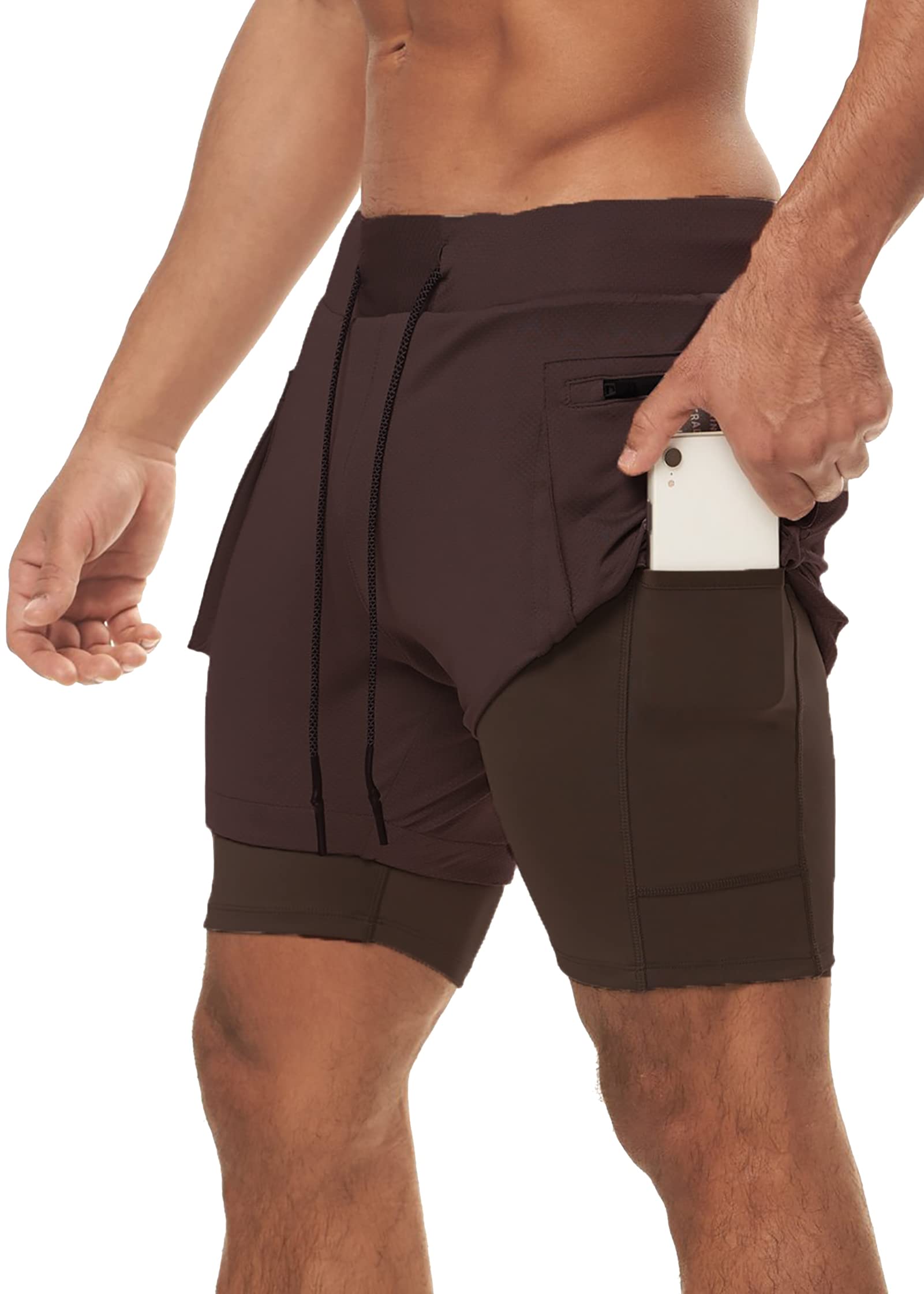 MECH-ENGMen's 2 in 1 Running Shorts,Athletic Gym Training Compression Shorts,Workout Lightweight Shorts with Phone Pockets