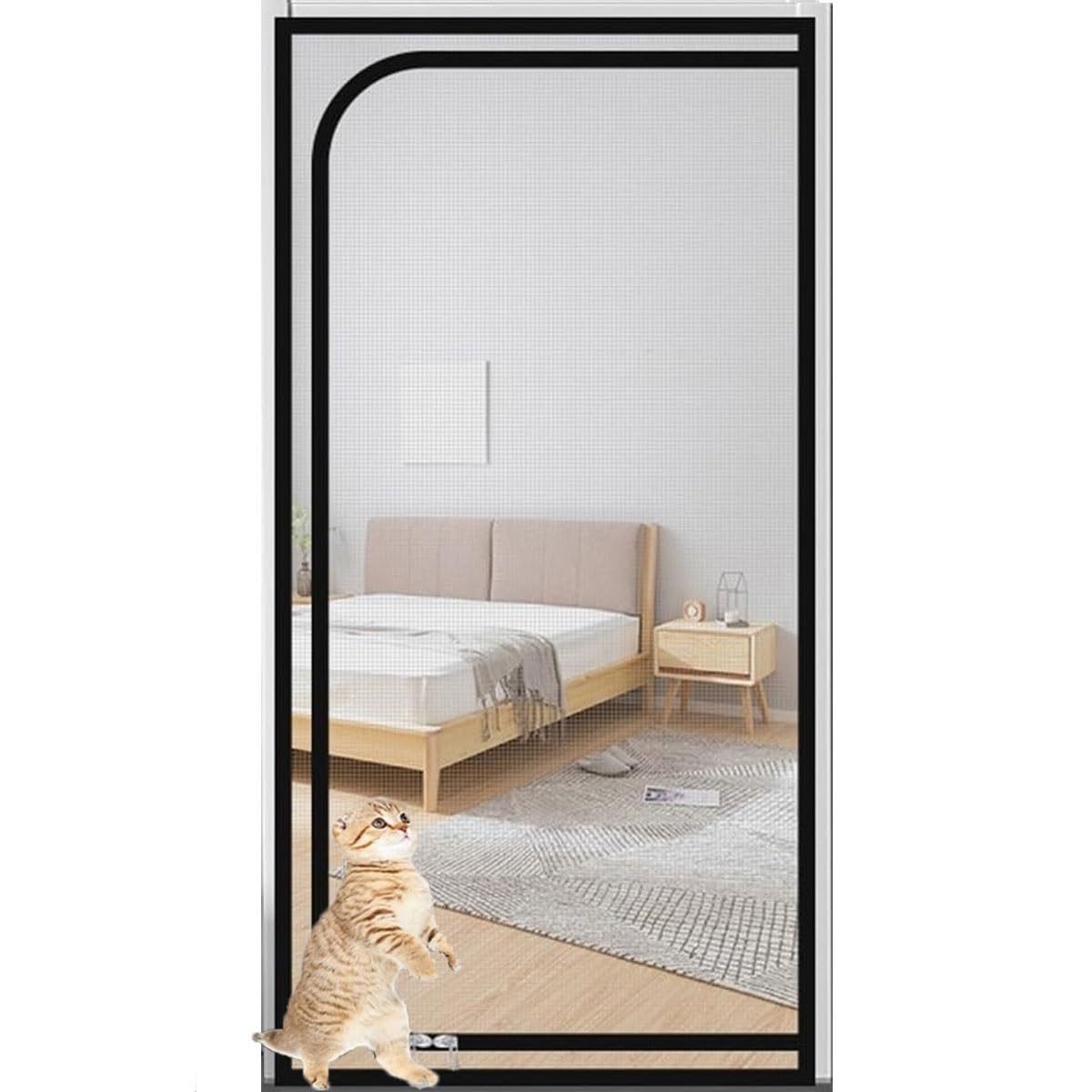 Dtreel Black Zippered Screen Door85×205 Cm Cat Mosquito Door Plastic Curtain Door With Straight Zipper Net Reinforced Pet Screen Door(85X200cm)
