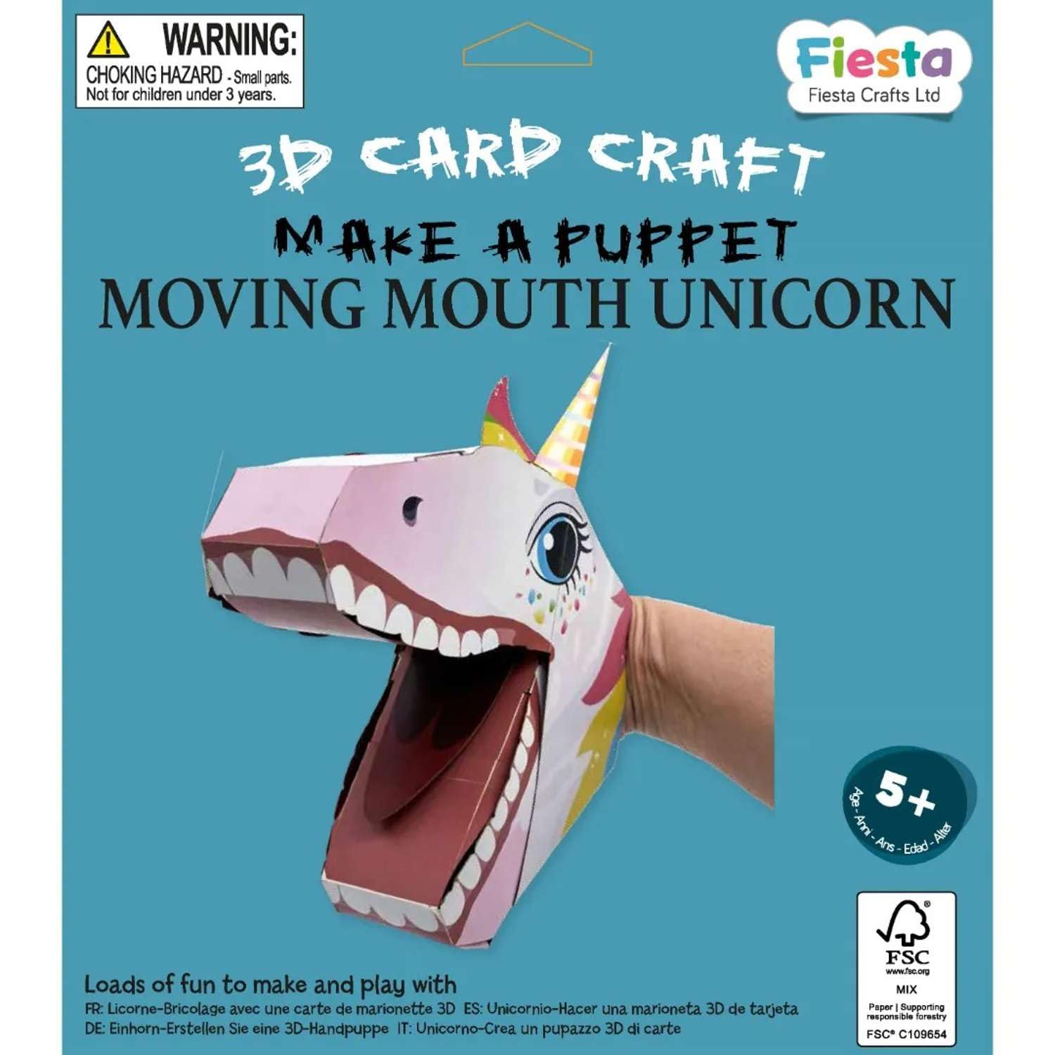 Fiesta Crafts Ltd Fiesta Crafts Unicorn 3D Hand Puppet Craft Kit - Colourful & Easy To Assemble Unicorn Hand Puppet - Complete Arts And Crafts Set To Improve Motor Skills, Creativity, & Imagination