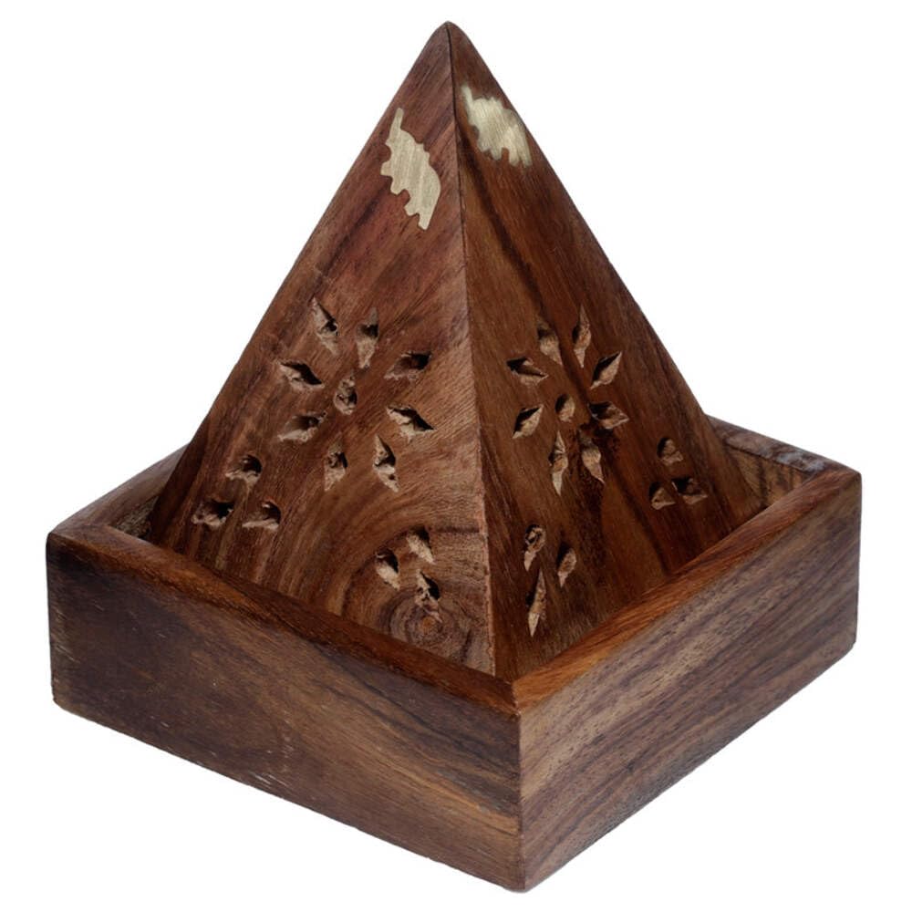 Puckator Multicolor Sheesham Wood Pyramid Incense Cone Burner Box With Elephant - Spiritual Zen Gothic Incensé Insence Sticks Cones Holder Burner - Home Aesthetic Yoga Room Decor Accessories Gift