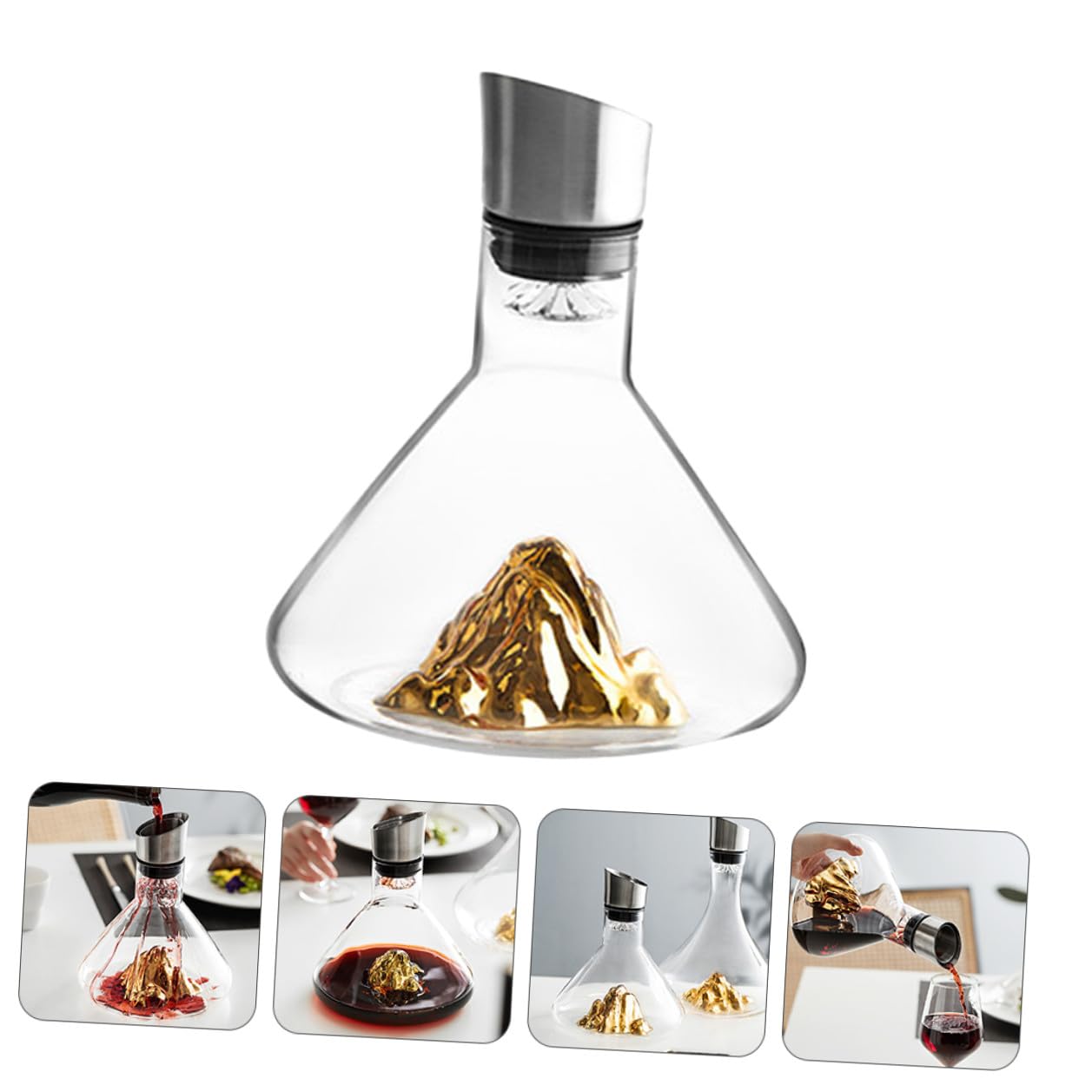 Zerodeko Decanter per Aerazione e Decantazione Rapida per Dorato in Cristallo da 1500ml Design e Inclinata per Serate e Degustazioni