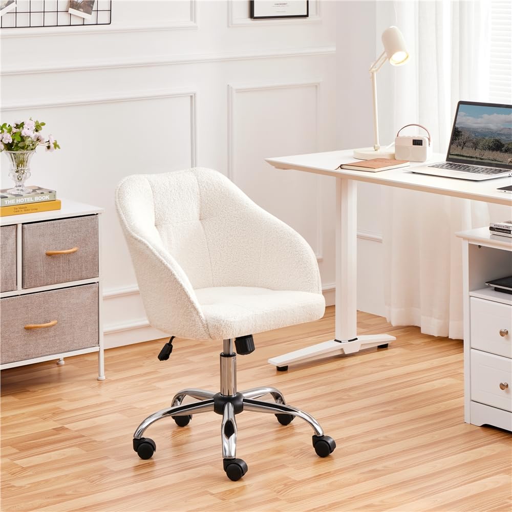 Yaheetech Silla Oficina de Bouclé con Ruedas Giratoria de 360° Blacnco