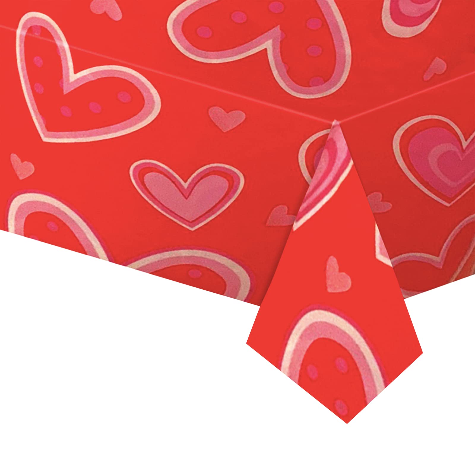 POPOYU Valentine's Day Table Cloth,137 * 274cm Valentine's Day TableCloths Party,Red Heart Rectangle Plastic Waterproof Table Cover for Valentine's Day Birthday Wedding Party Table Decor