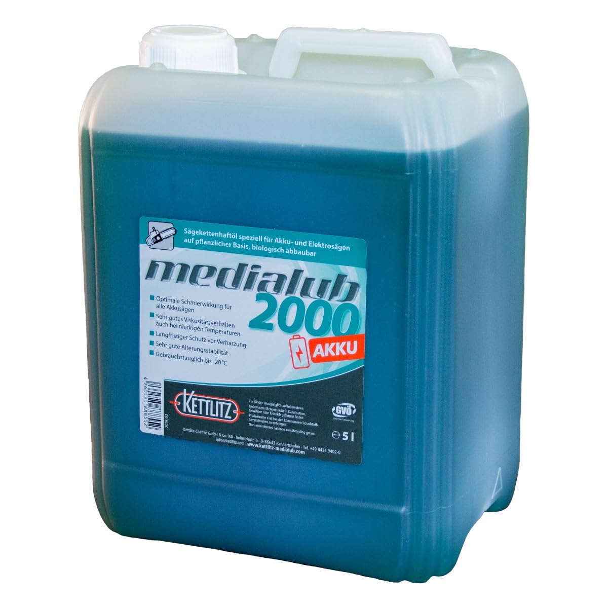 5 Liter Bio Kettenöl KETTLITZ-Medialub 2000 AKKU Sägekettenhaftöl für AKKU-/ Elektrokettensägen biologisch abbaubar