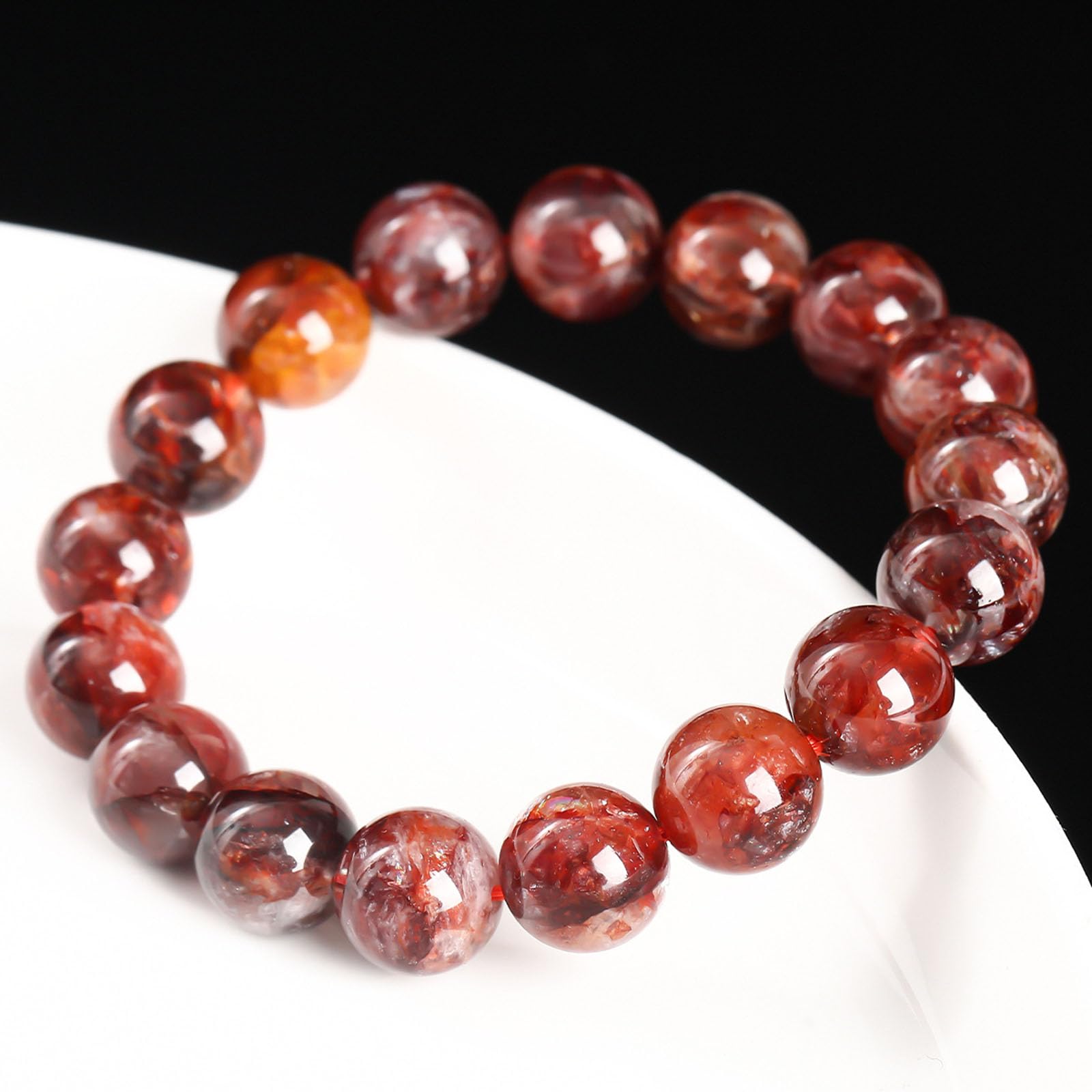 Natürliches Edelstein-Perlen-Stretch-Armband, Quarz-Rotgummi-Blumen-Energiestein, runde Perlenarmbänder, Heilkristall-Steinperlen, Geschenke für Frauen und Männer,11~12mm