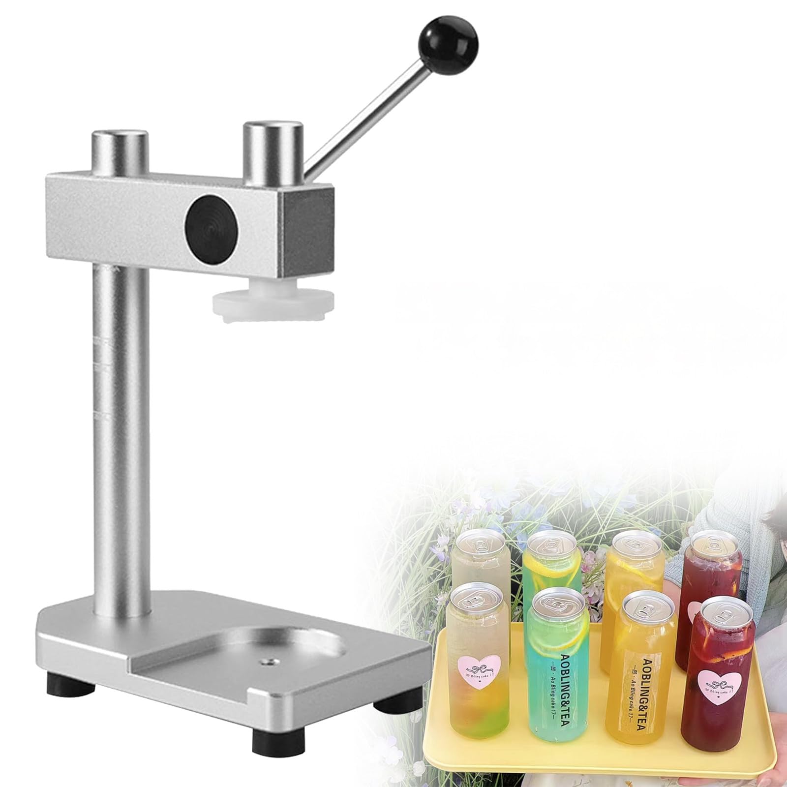 Cerradora de latas de sobremesa, Manual, con Altura Ajustable de 30 a 170 mm, diámetro de frascos de 51 mm (2 Pulgadas), para sellar latas de Pet Plateadas