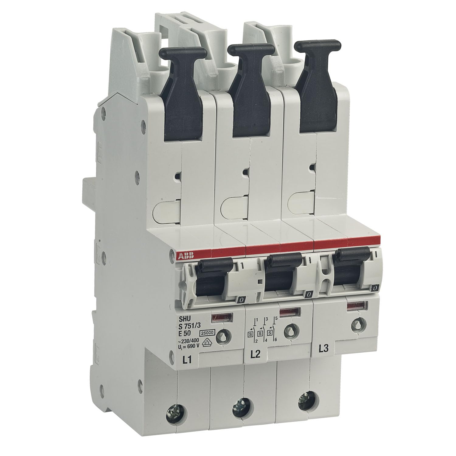 SLS-Schalter ABB S751/3-E50 selektiver Hauptsicherungsautomat SHU 50A 3x 1-polig mit Stecktechnik