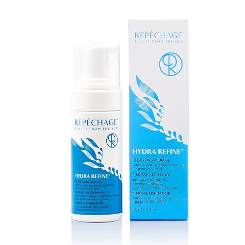 Repechage Hydra Refine - Limpiador espumoso para pieles normales a grasas, lavado facial purificador con algas marinas, citronela astringente y