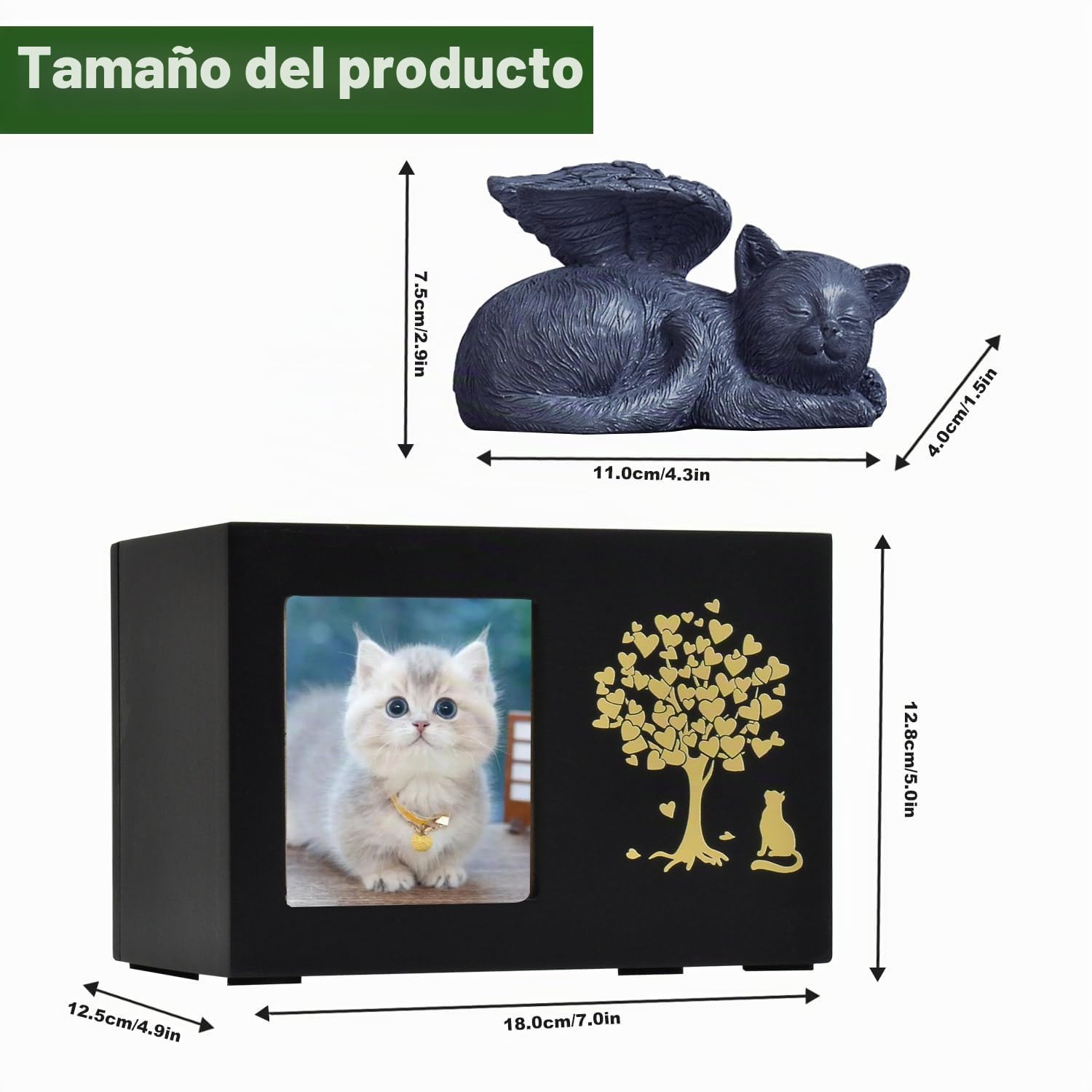 Urnas de Recuerdo Personalizadas para Gatos - Caja de Madera para Cenizas de Mascotas Con Foto - Regalo de Condolencias para Queridas Mascotas