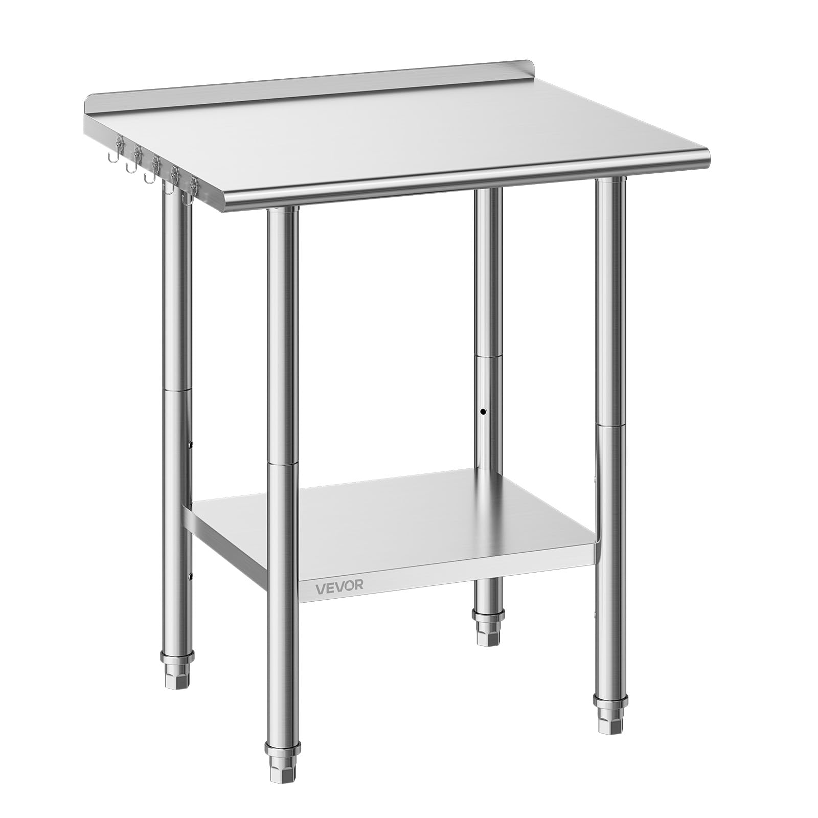 VEVOR Mesa de Trabajo de Acero Inoxidable 2 Niveles, Mesa de Preparación de Alimentos 76,2x61x89,4 cm, Estante Inferior Ajustable, Protector contra Salpicaduras, para Restaurantes, Bares, Hoteles