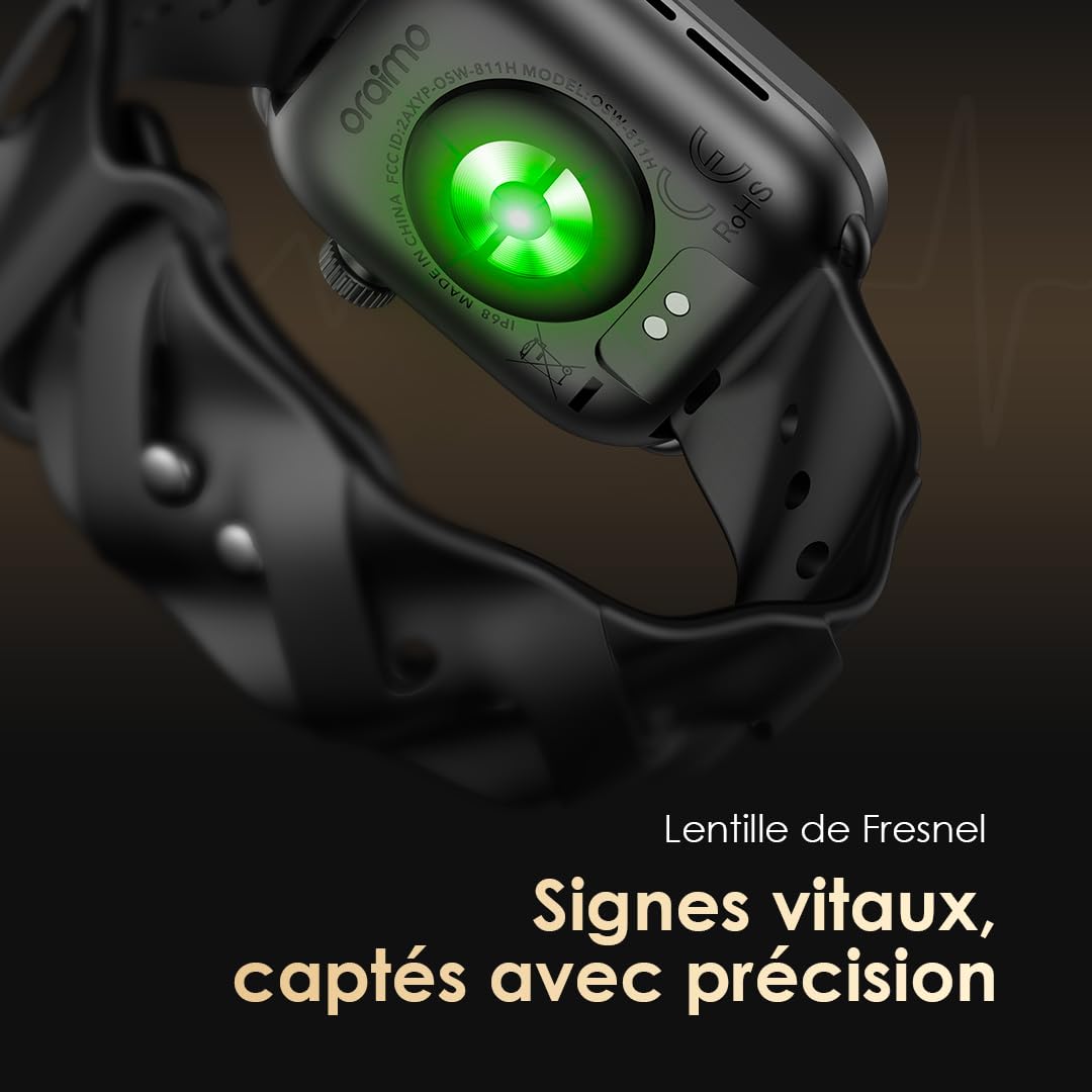 Oraimo Montre Connectée Écran AMOLED 60Hz 1,85" Appel Bluetooth HD Smartwatch Homme Femme Sport 143 Modes Étanche IP68 Autonomie 14 Jours Cardio SpO2 Podomètre Notifications SMS Message Android iOS