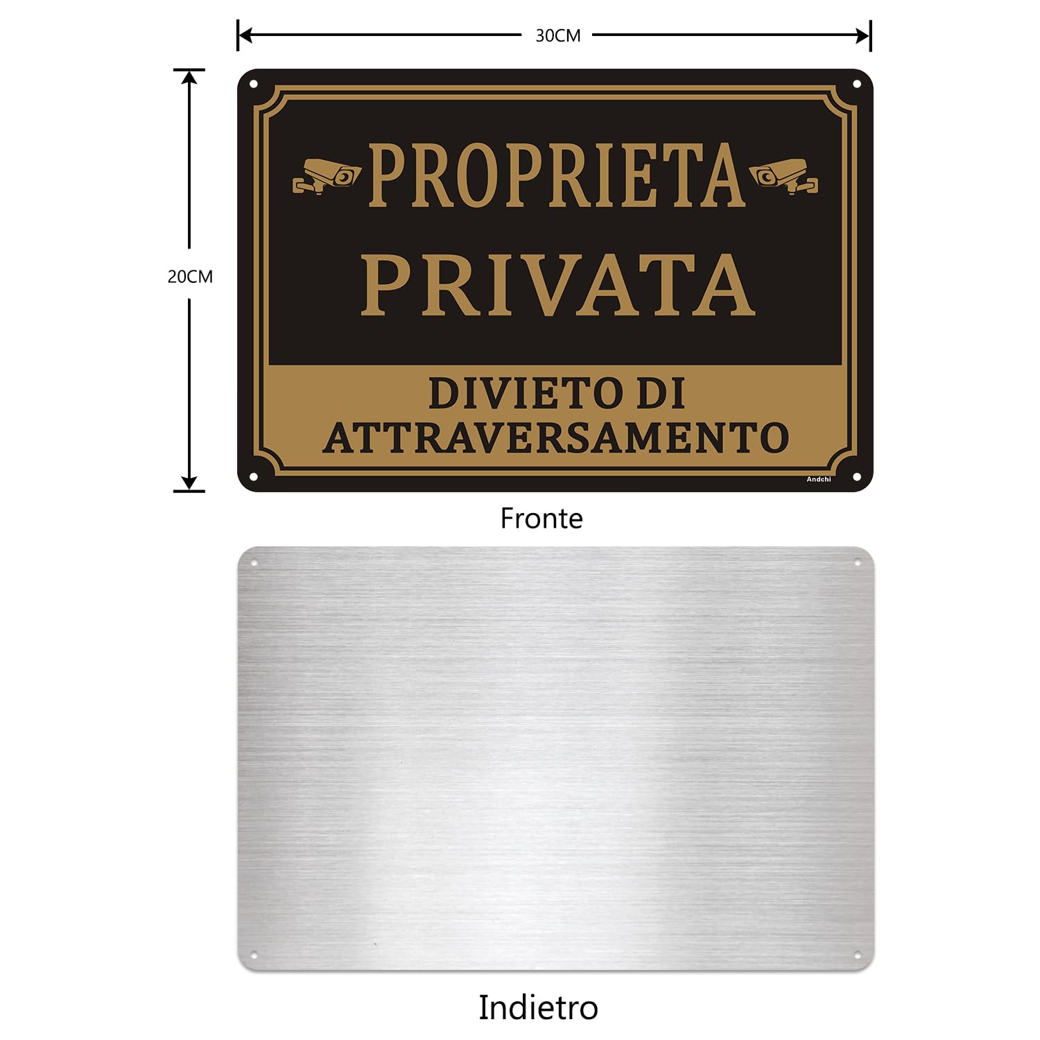 2pz Cartelli di proprietà privata segni di allarme di sorveglianza segni di alluminio(Nero - Proprietà privata, 30 * 20cm)