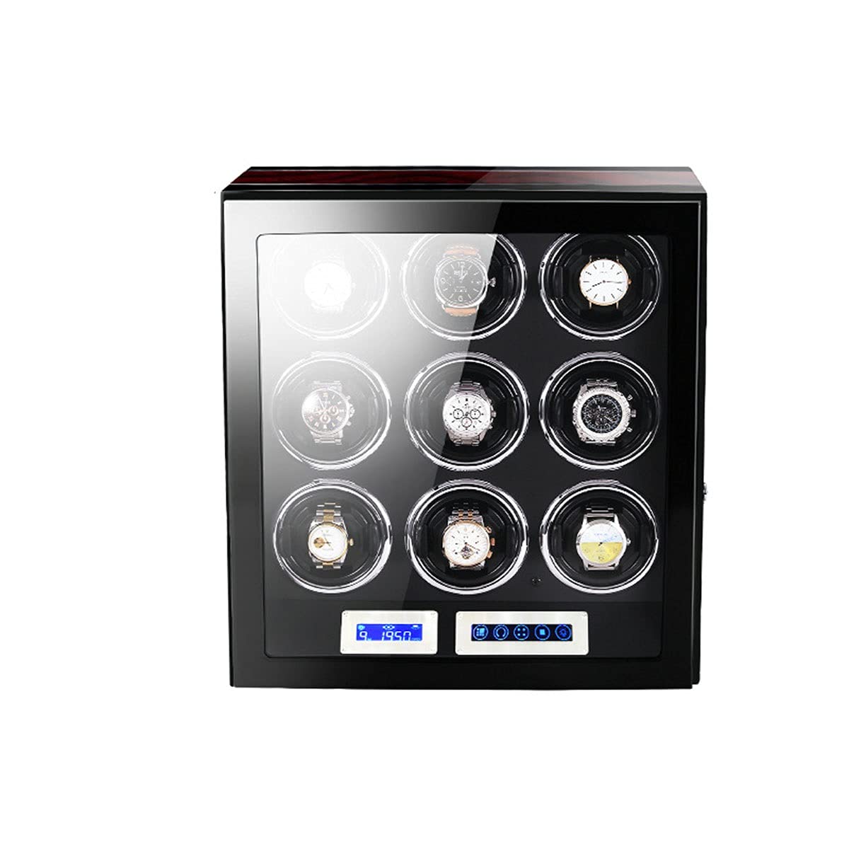 Enrollador de Relojes Enrollador de Relojes para Relojes automáticos Dobles, Almohadillas Ajustables mejoradas para Relojes, con Pantalla táctil LCD y Control Remoto Fibr，Ebony Black-A