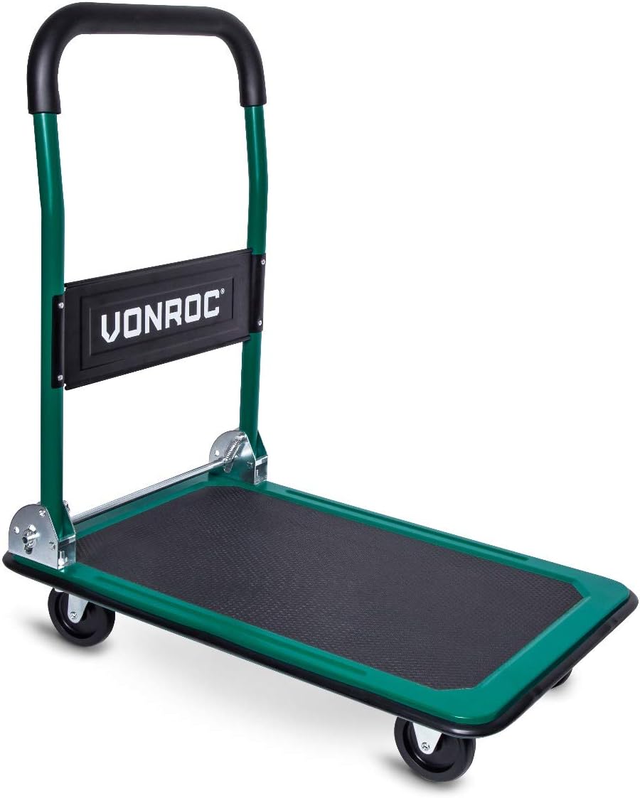 Kinzo Chariot à Plateforme Pliable 150 Kg - Diable De Transport Multifonction Avec Roues Freinées - Noir